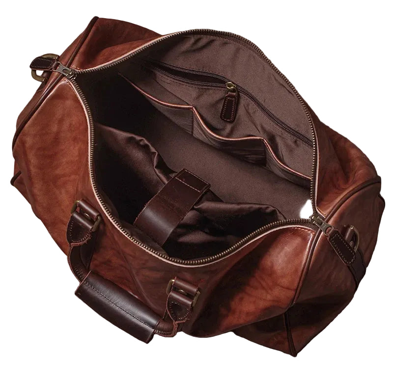 Grand sac de voyage boston en cuir marron
