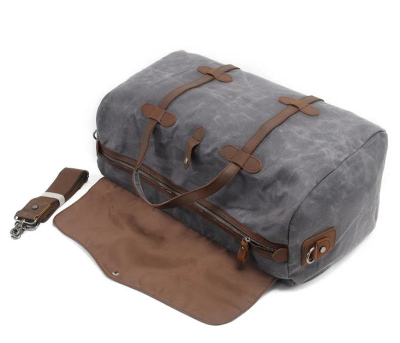 Grand sac de voyage en toile et cuir homme