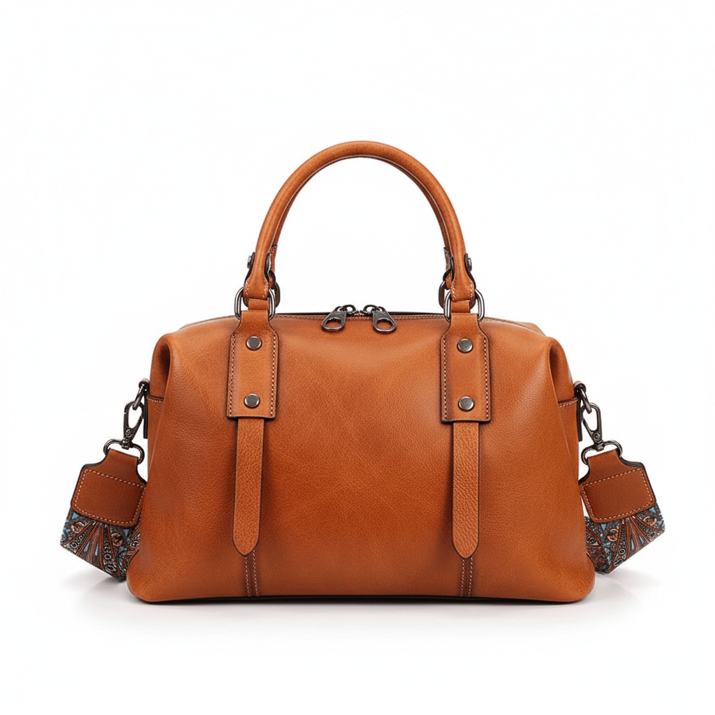 Petit sac de voyage en cuir camel