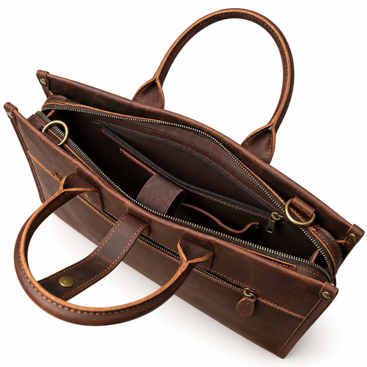Porte-documents en cuir crazy horse café homme