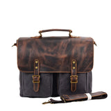 Porte-documents vintage en toile et cuir gris