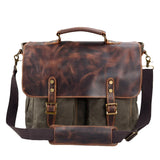 Porte-documents vintage en toile et cuir vert