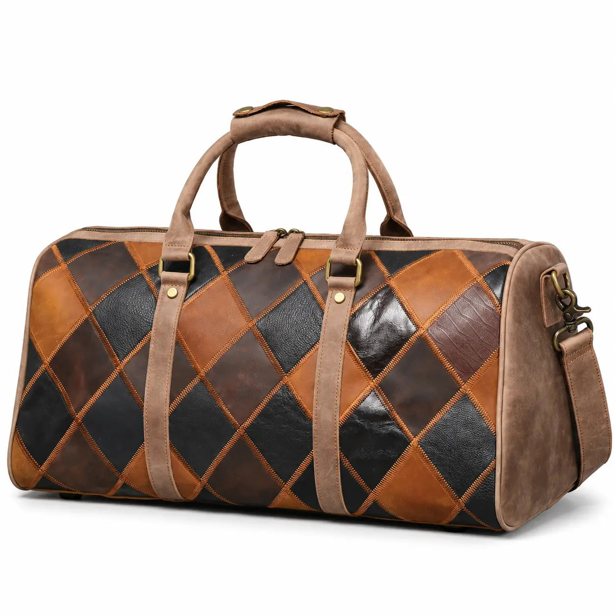 Sac de voyage boston en cuir patchwork