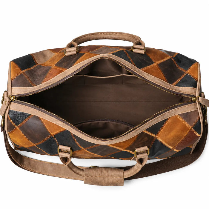 Sac de voyage boston en cuir patchwork marron
