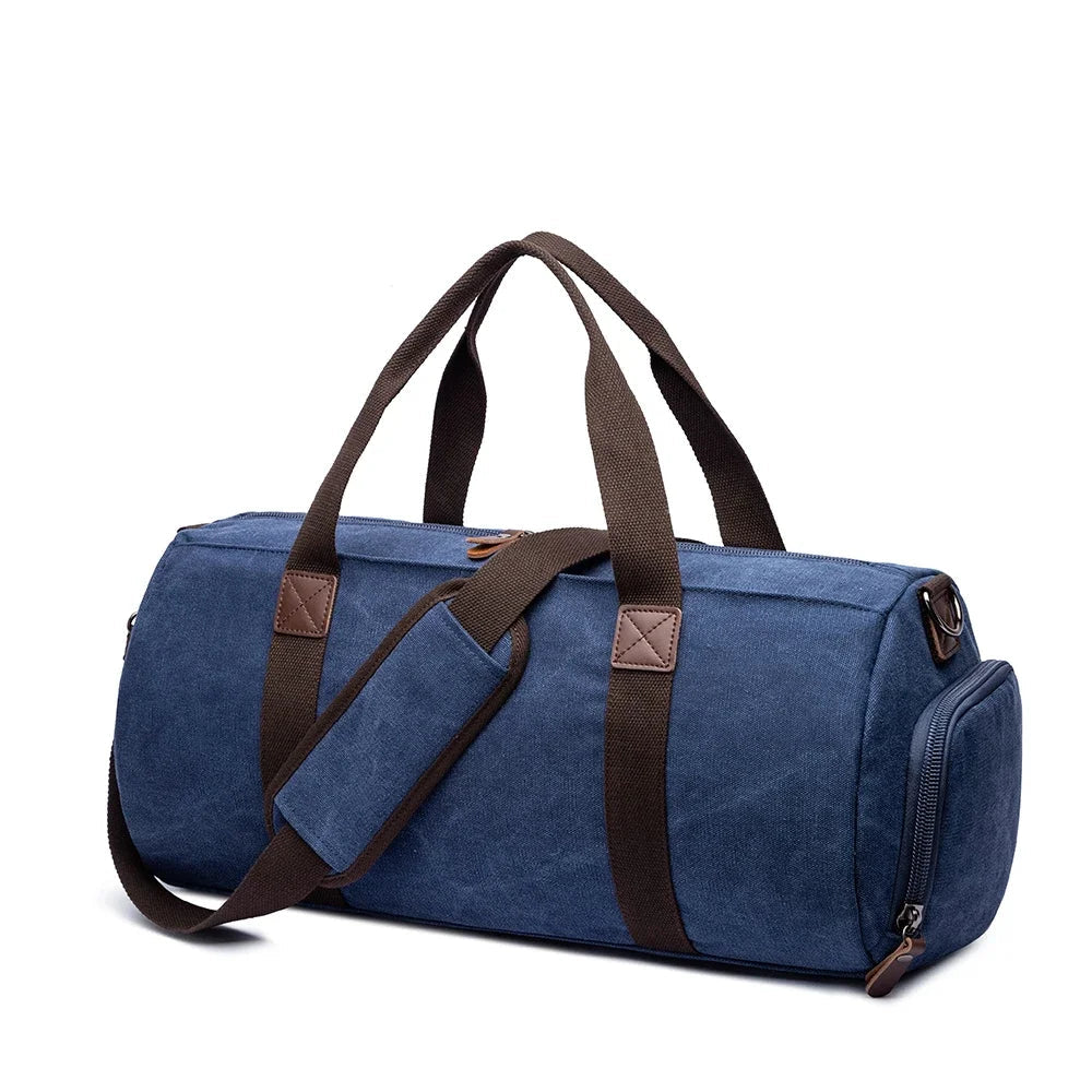 Sac de voyage cylindrique en toile bleu
