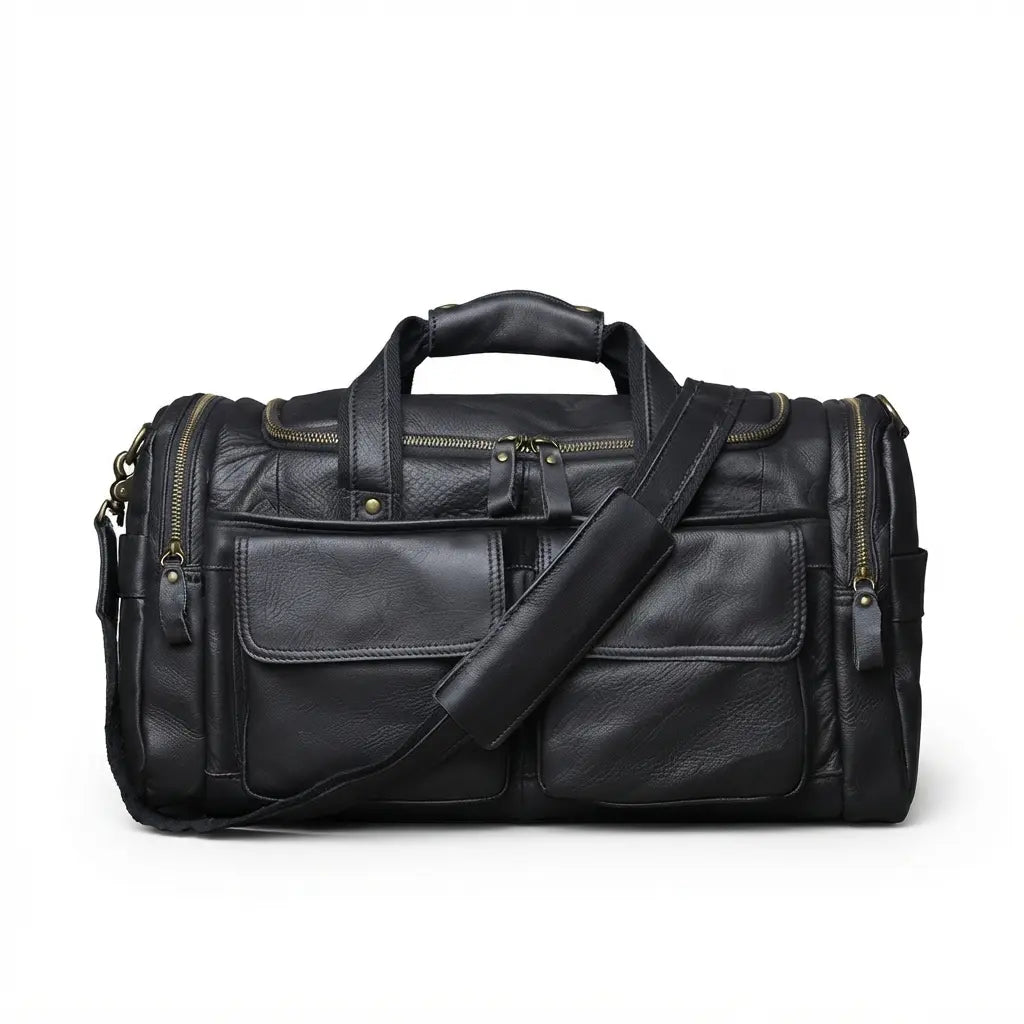 Sac de voyage multi-poches en cuir noir