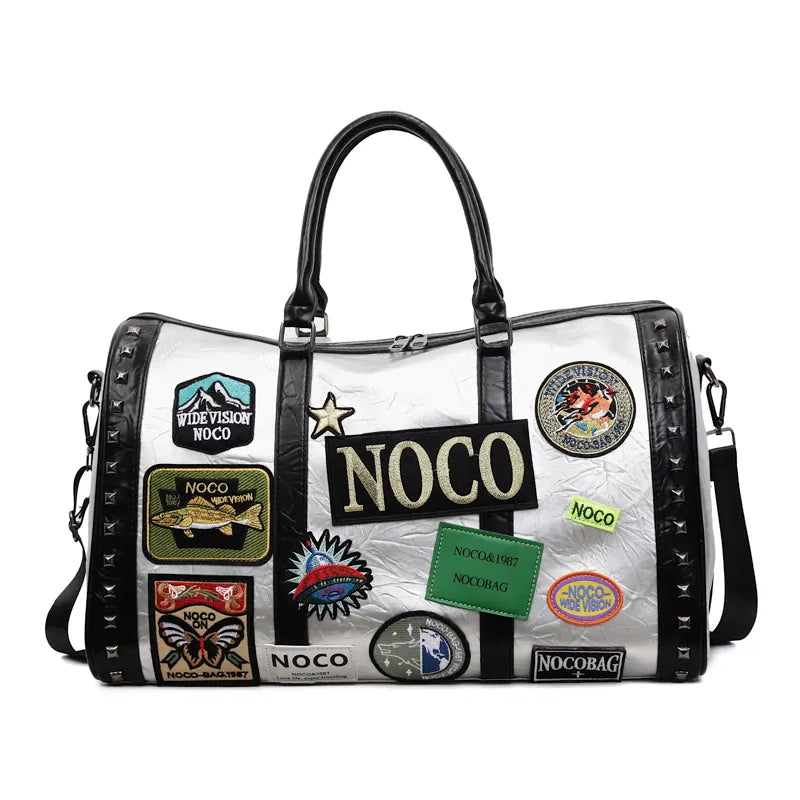 Sac de voyage patchwork en cuir gris