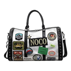 Sac de voyage patchwork en cuir gris