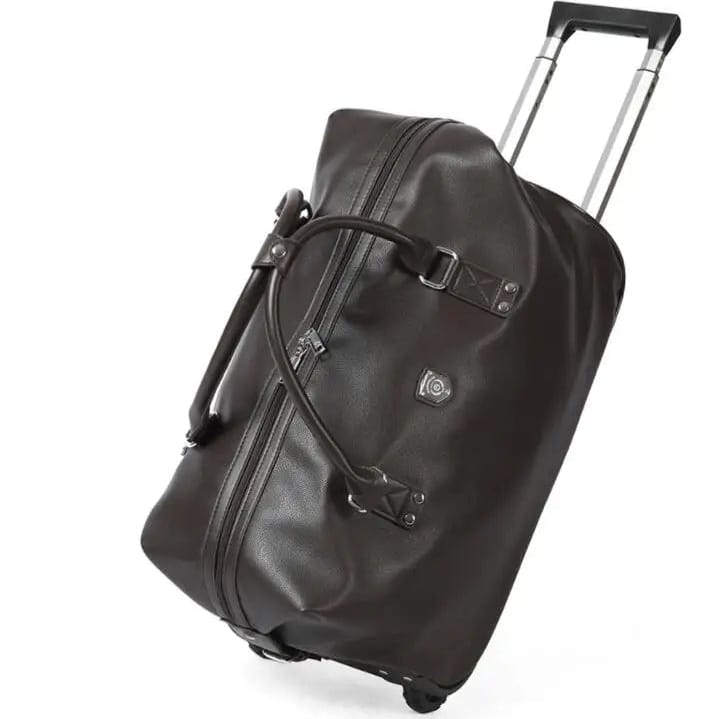 Sac de voyage à roulettes en cuir lisse marron