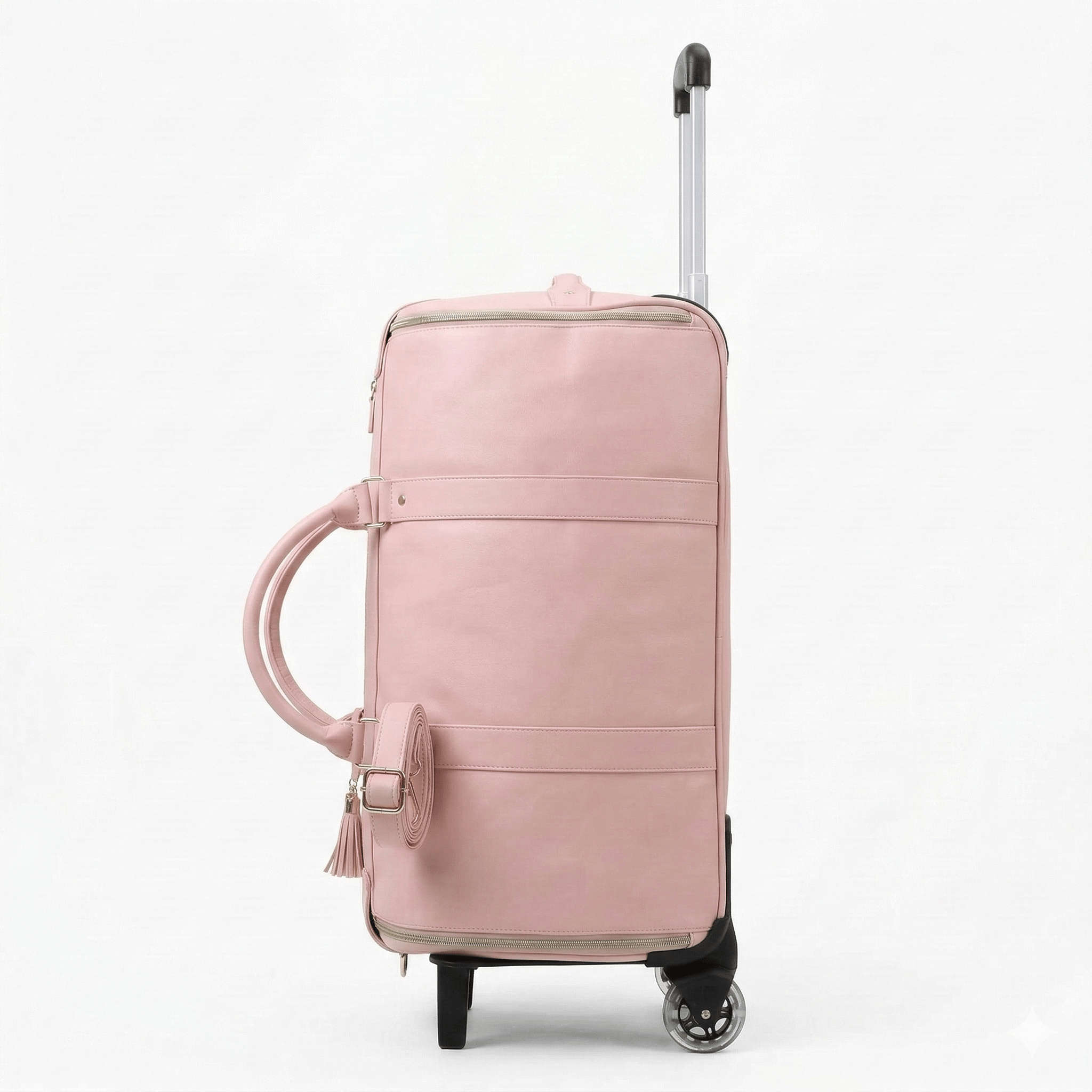 Sac de voyage à roulettes en cuir rose