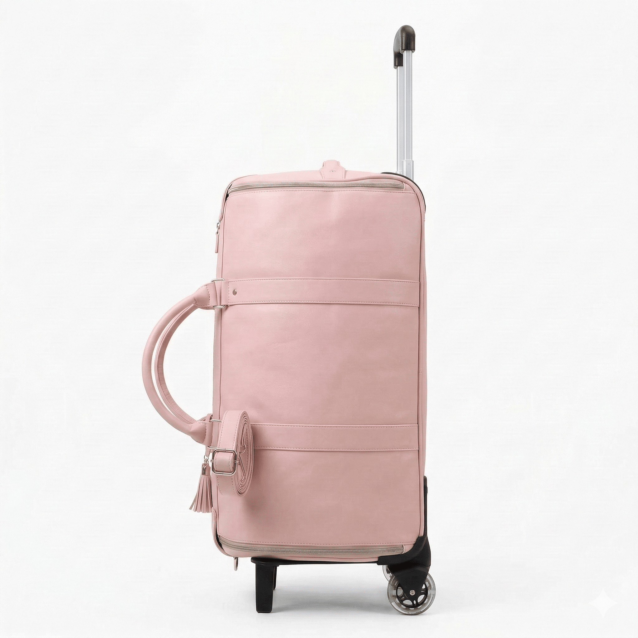 Sac de voyage à roulettes en cuir rose