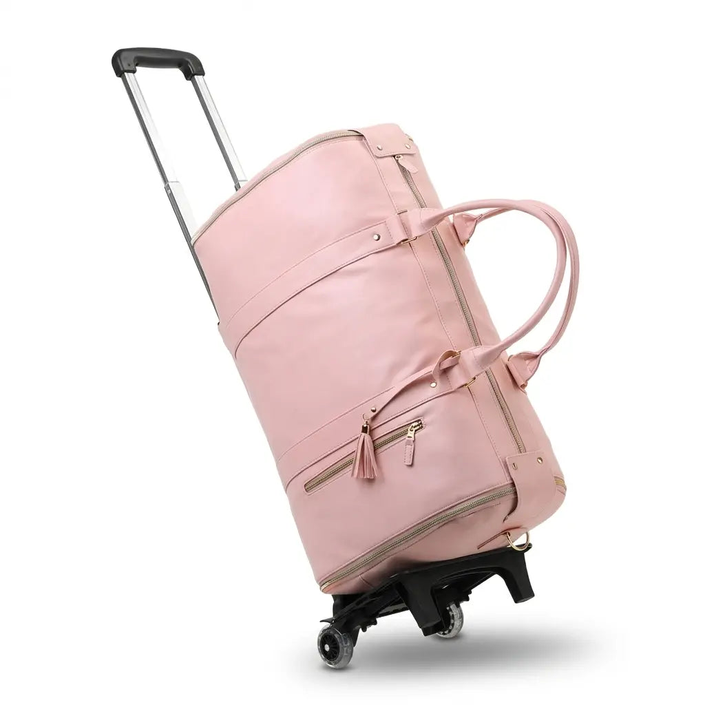 Sac de voyage à roulettes en cuir rose