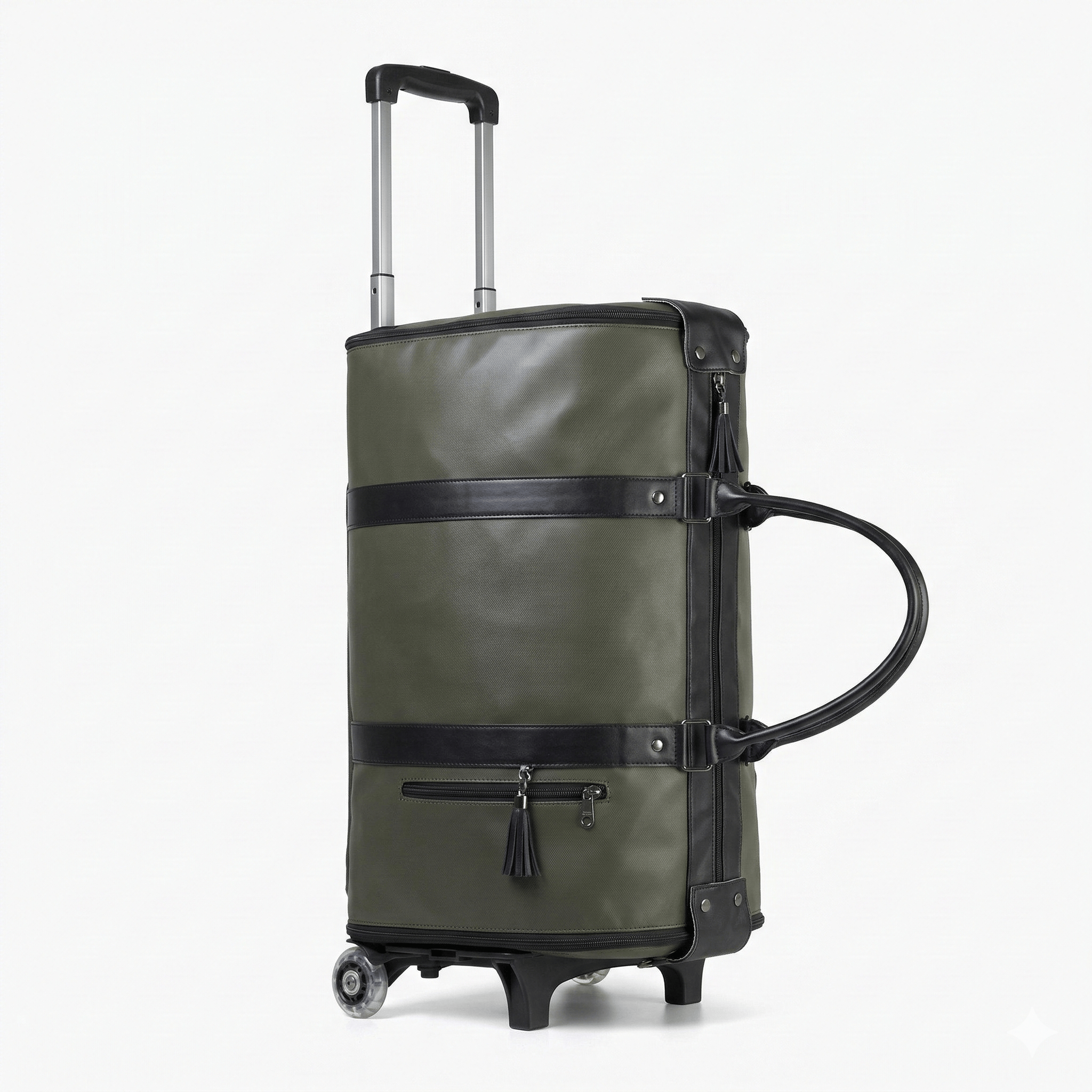 Sac de voyage à roulettes en cuir vert