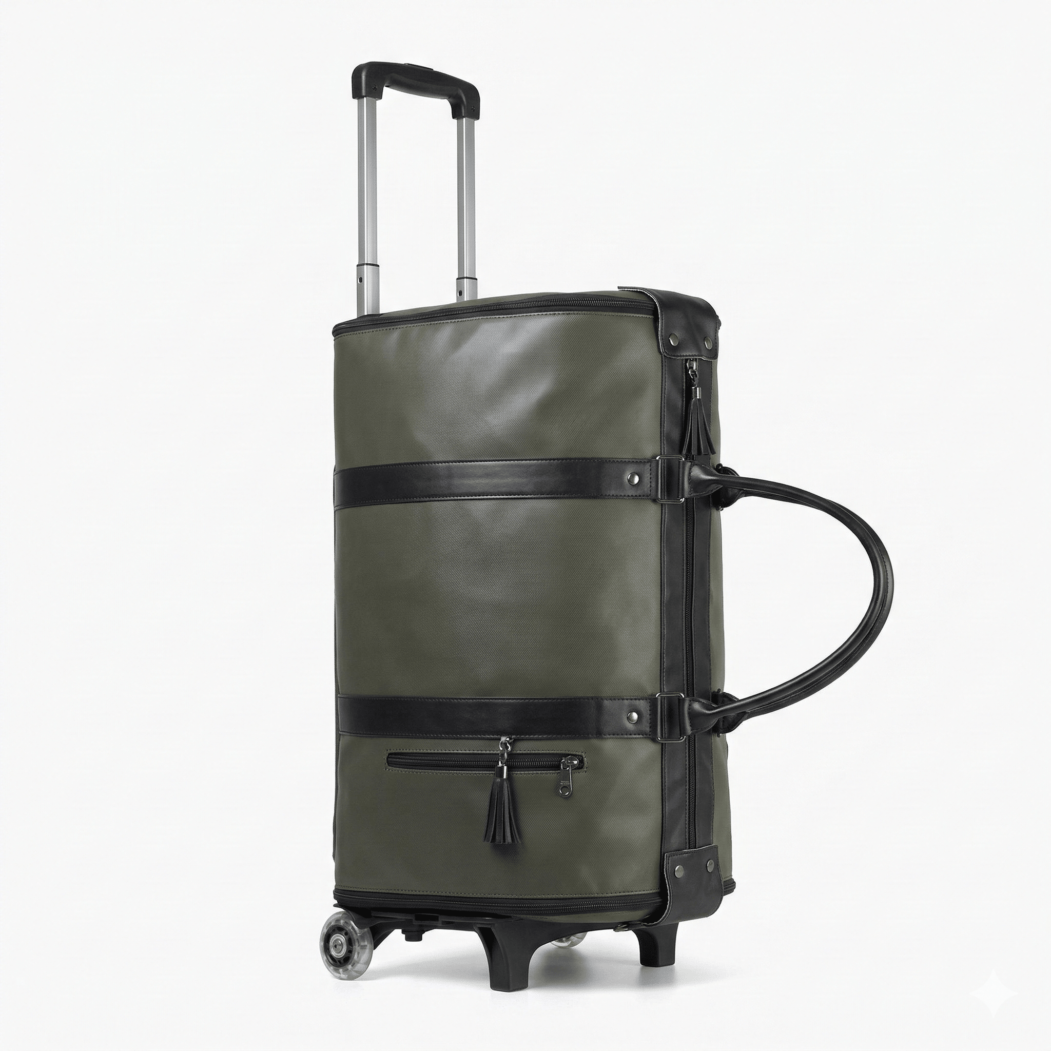 Sac de voyage à roulettes en cuir vert
