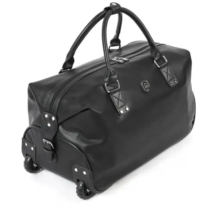 Sac de voyage à roulettes noir en cuir lisse