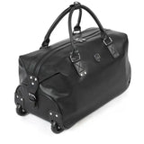 Sac de voyage à roulettes noir en cuir lisse
