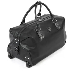 Sac de voyage à roulettes noir en cuir lisse