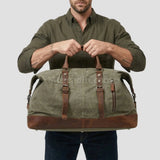 Sac de voyage toile et cuir vert