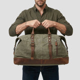 Sac de voyage toile et cuir vert