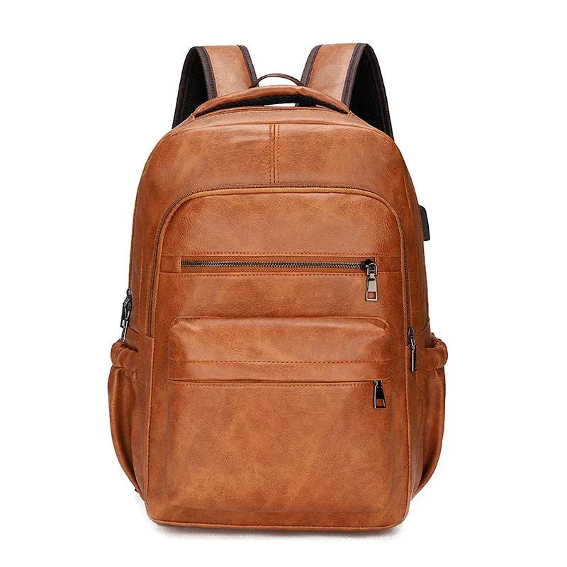 Sac à dos de voyage multi-poches en cuir camel