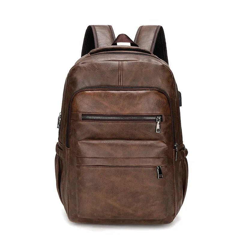 Sac à dos de voyage multi-poches en cuir marron