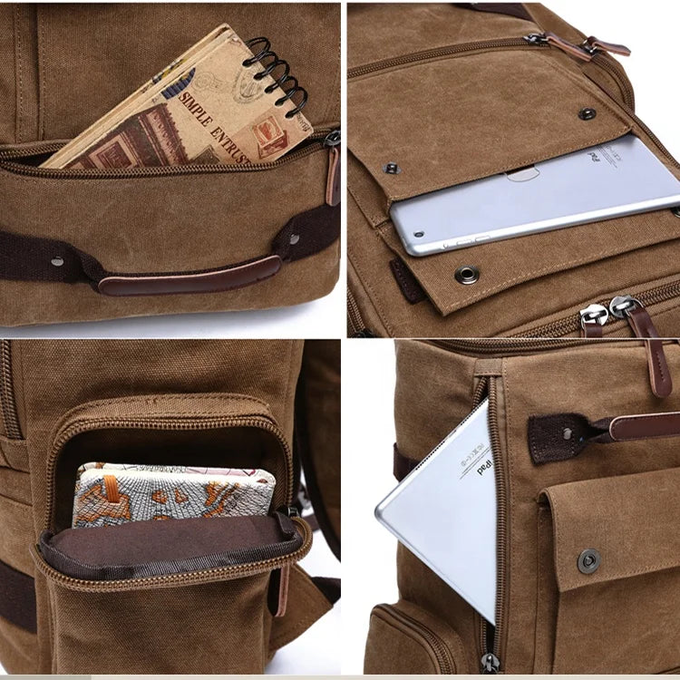 Sac à dos de voyage unisexe en toile beige