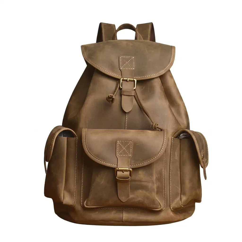 Sac à dos de voyage en cuir beige