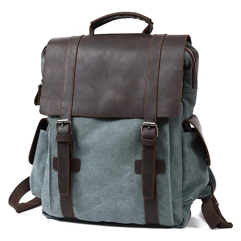 Sac à dos en toile avec sangles cuir bleu