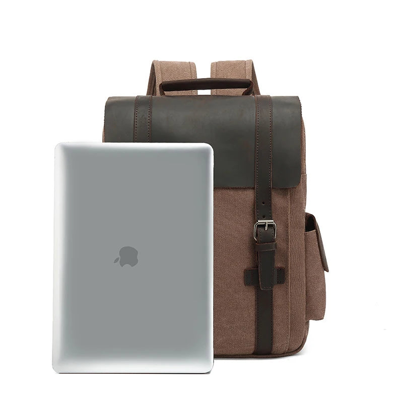 Sac à dos en toile avec sangles cuir marron