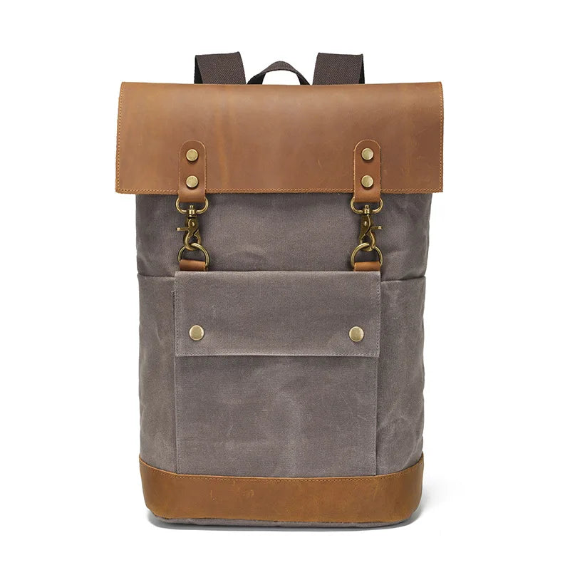 Sac à dos en toile et cuir gris