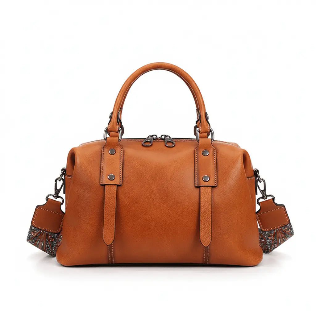Petit sac de voyage en cuir camel