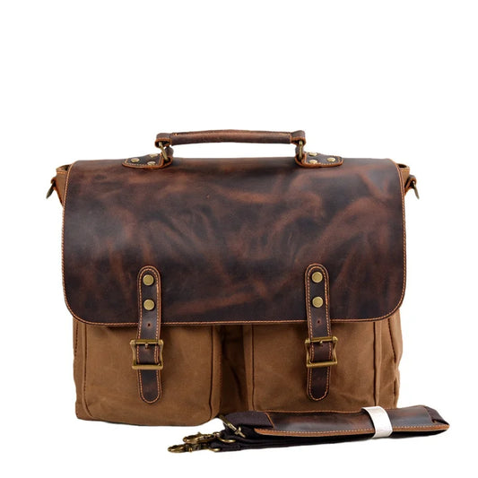 Porte-documents vintage en toile et cuir