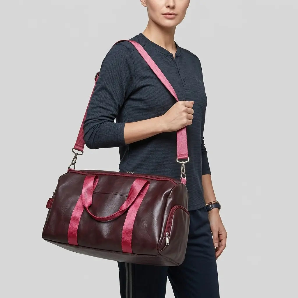 Sac de sport femme en cuir synthétique rouge