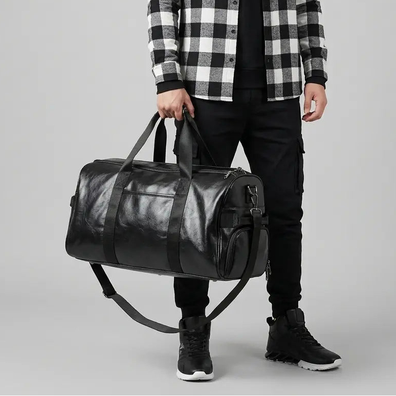 Sac de sport en cuir synthétique noir