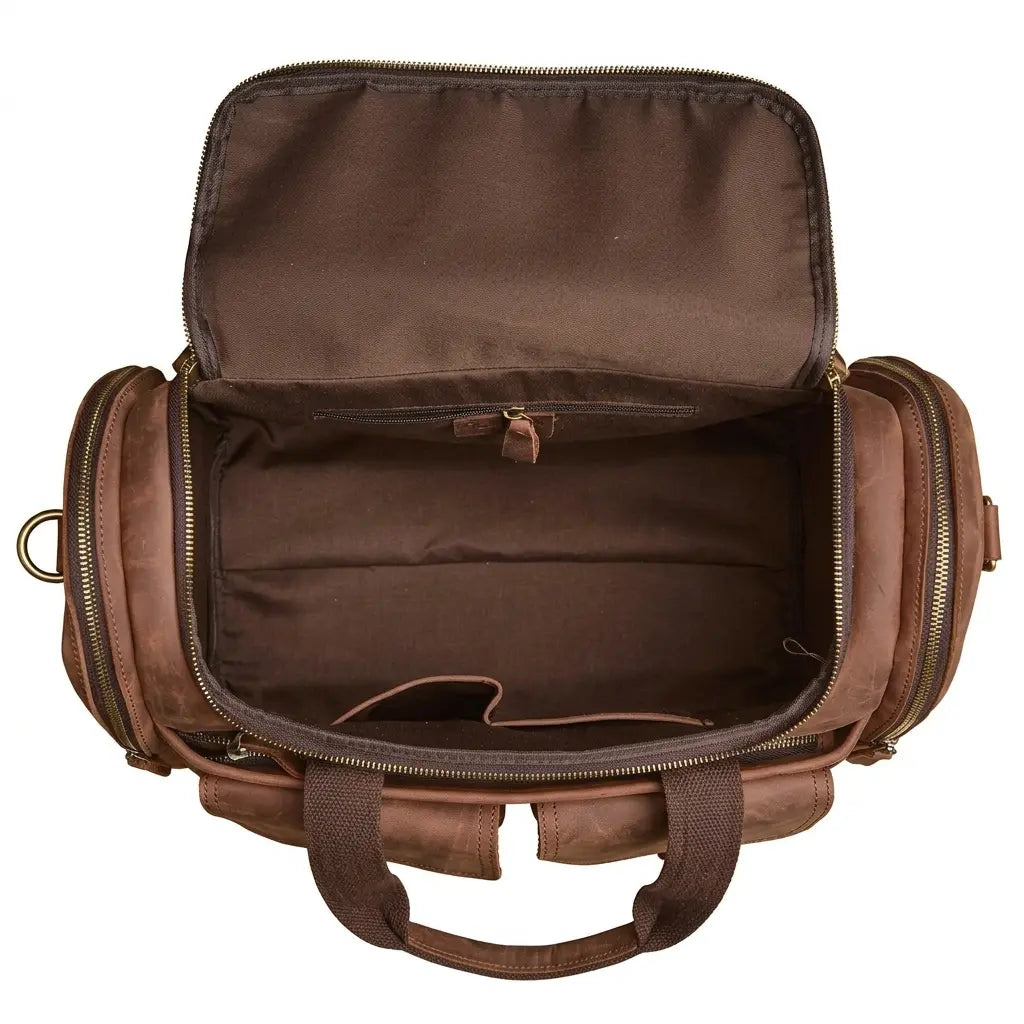 Sac de voyage baroudeur en cuir marron