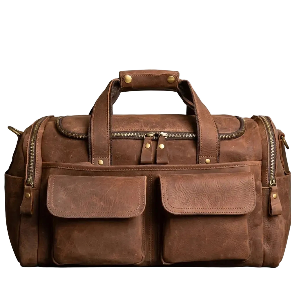 Sac de voyage baroudeur en cuir véritable