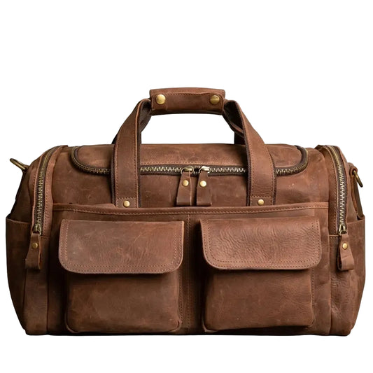 Sac de voyage baroudeur en cuir véritable