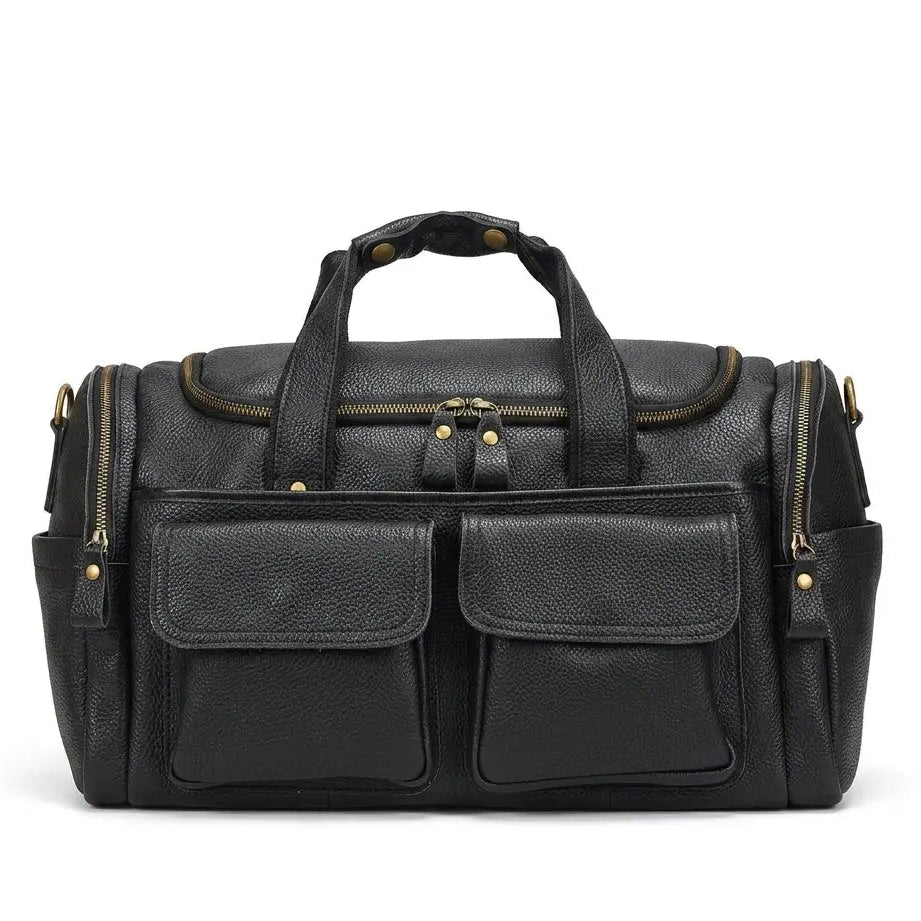 Sac de voyage baroudeur en cuir véritable noir