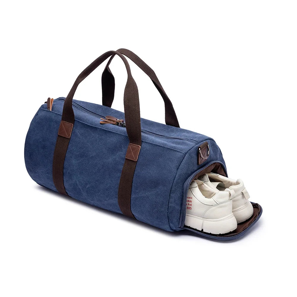 Sac de voyage cylindrique en toile avec compartiment chaussure