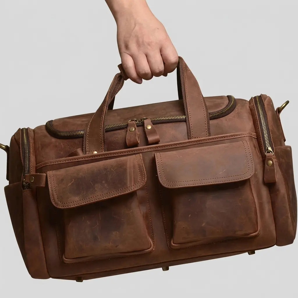 Sac de voyage en cuir marron homme