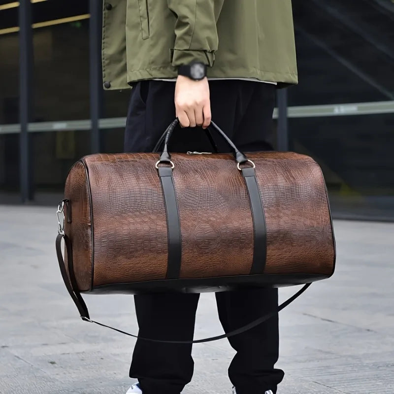 Sac de voyage grande capacité aspect cuir marron