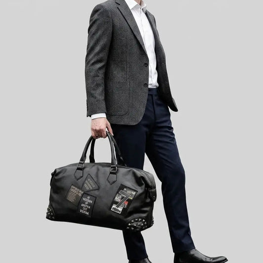 Sac de voyage homme aspect cuir clouté