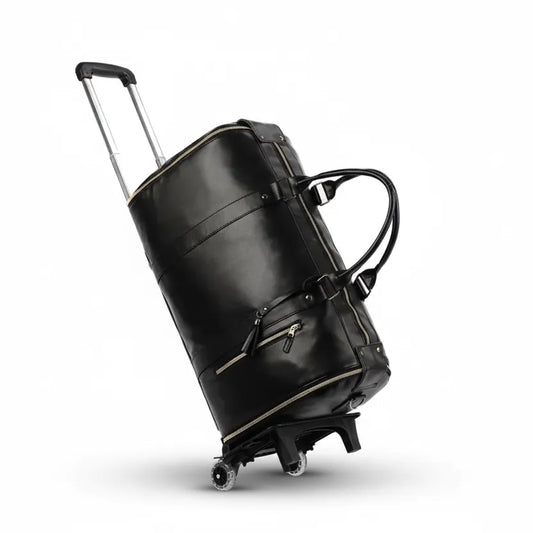 Sac de voyage noir à roulettes en cuir