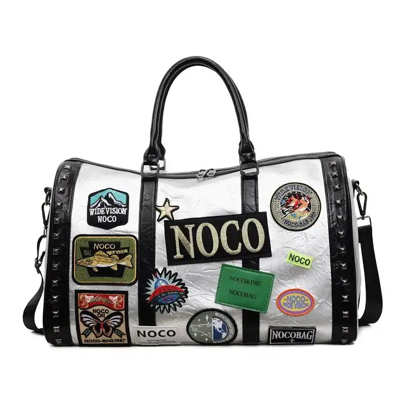 Sac de voyage patchwork en cuir gris