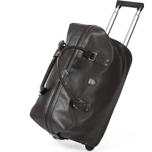 Sac de voyage à roulettes en cuir lisse marron