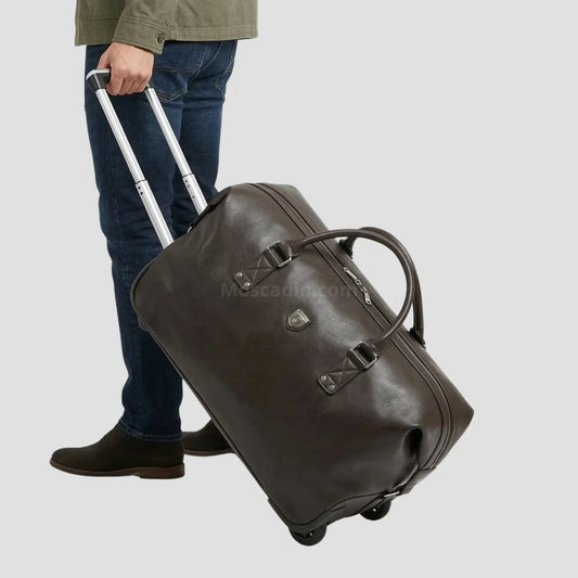 Sac de voyage à roulettes en cuir lisse