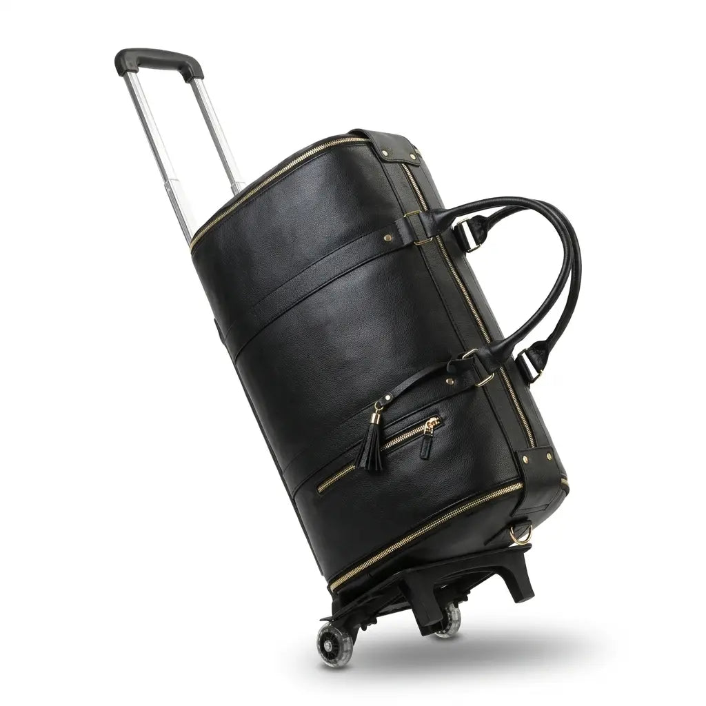 Sac de voyage à roulettes en cuir noir