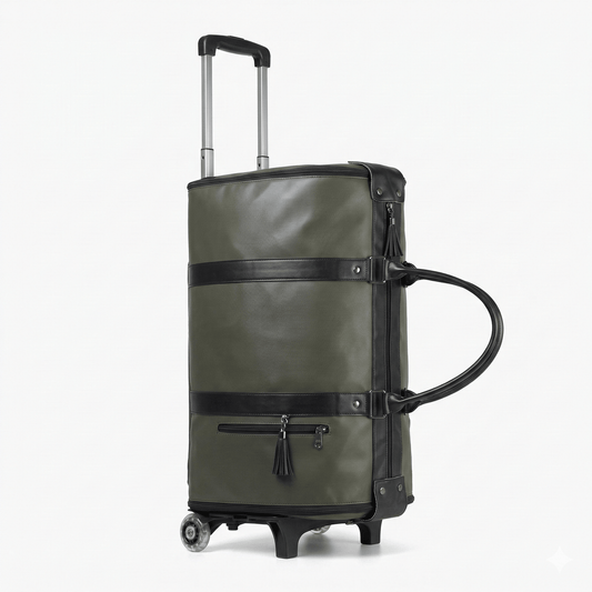 Sac de voyage à roulettes en cuir vert