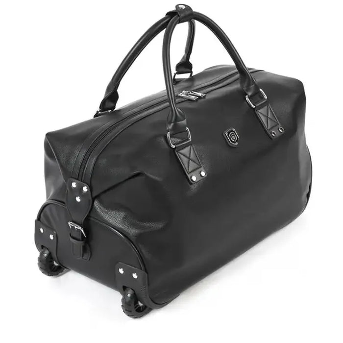 Sac de voyage à roulettes noir en cuir lisse