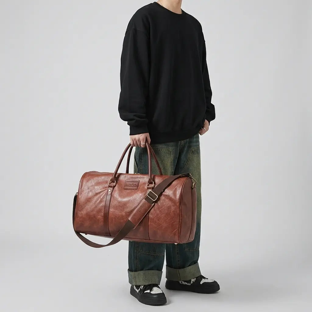Sac de voyage vintage aspect cuir marron